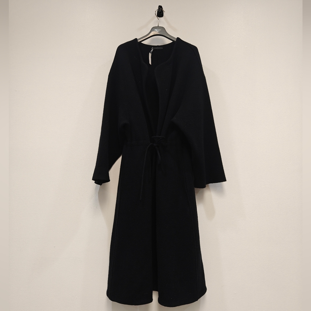 Black Women's Long Tie-Waist Coat